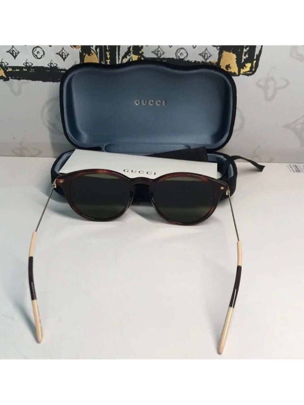 Brand New Gucci GG1048S 002 Round Sunglasses – Havana with Green Lenses ✨ - Picture 10 of 13